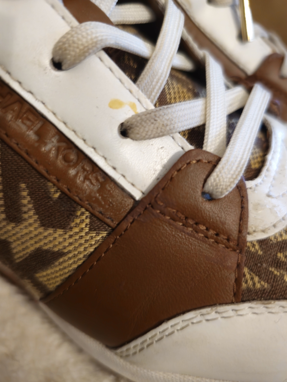 Michael Kors Brown & White MK Logo Wedge Sneakers - Picture 8 of 9